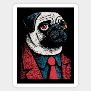 Dapper Pug Dog in a Red Suit Portrait Sticker